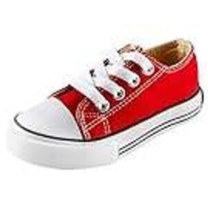 Kids Red Canvas Low Top Sneakers Shoes White Laces Rubber Toe Cap